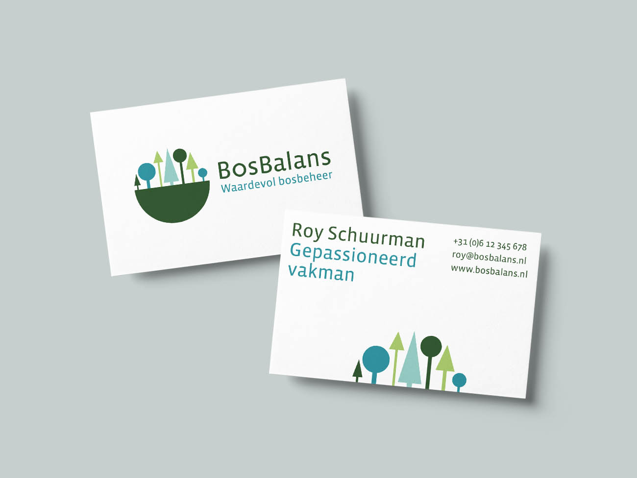 Bosbalans, identiteit, huisstijl, logo, visitekaartje, balans, bossen, groen, blauw