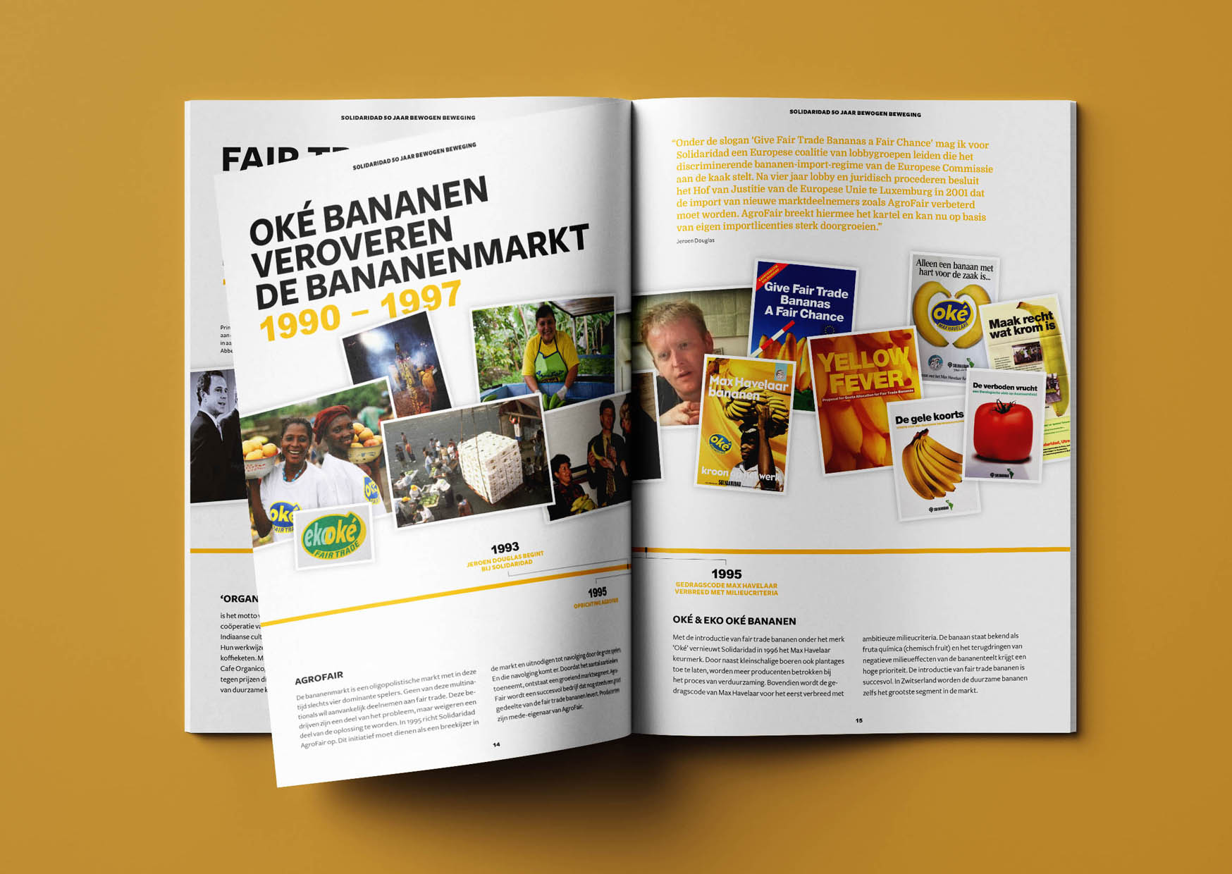 magazine, jubileum, solidaridad, goud, tijdlijn, 50 jaar, belangenorganisatie, editorial, grafisch ontwerp, graphic design, oké bananen